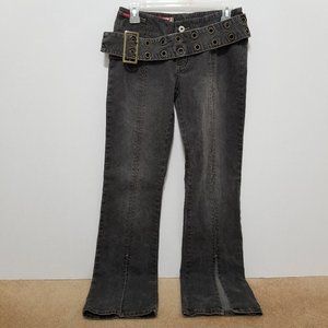 Guess jeans 27 Y2K denim front split hem built in grommet belt stretch low rise